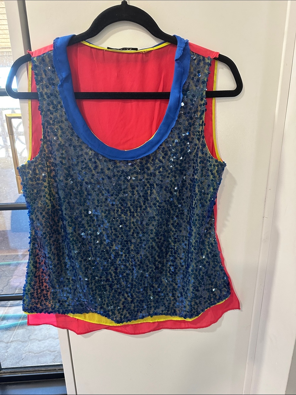 T Tahari Blue Sequin Layered Camisole with Pink Underlayer